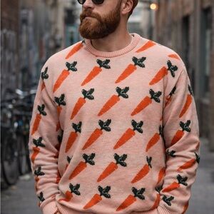 Carrot Pattern Sweater - Peachy Pink with Orange and Green
